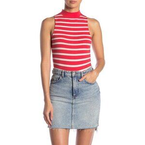 Abound Red White Striped Sleeveless Mock Neck Cotton Bodysuit SZ XXL New